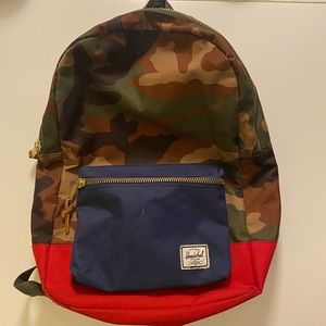 Used Herschel Backpack Camo Navy Blue Red Unisex